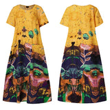 Dress Women Patchwork Floral Printed Sundress VONDA 2021 Women's Autumn Stylish Robe Female Cotton Linen Dress