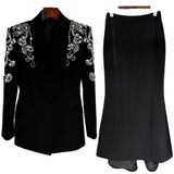 New Star Fashion Heavy Industry Diamond Nail Beads Blazer Open Fork Fishtail Long