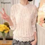 Hollow Lace 2020 Fashion Women Shirt Long Sleeve Pullover White Lace Blouse Chiffon Blouses Women Clothing Blusas 51C