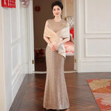 New Temperament Long-Term Cash Waist Fishtail Skirt Wedding Dress Elegant Gold Squine Mother