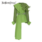 Elegant Asymmetrical Women Dress Irreguar Collar Lantern Long Sleeve High Waist With Sashes Ruffles Dresses