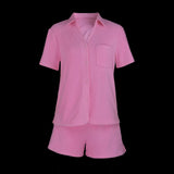 White Casual Solid 2021 Velvet Tracksuit 2Piece Set Women Down Collar Pocket Short Sleeve Female Tops Elastic Loose