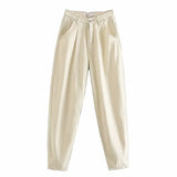 Jeans Solid Pants Loose High Waist Female Harem Denim Trousers Pockets Pleated Streetwear 2021 Spring Casual Slouchy