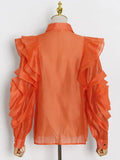 Solid Color Chiffon Perspective Shirt For Women Lepal Long Sleeves Floral Ruffle Shirts Female 2022 Spring