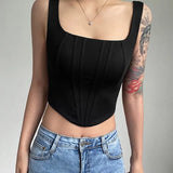Summer Crop Tops Sexy Square Neck Tight Backless Short Top Sleeveless Tank Tops Women Casual Solid Color Basic Camisole-Outfit