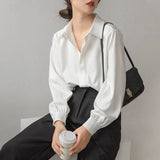 Women White Shirts Formal Long Sleeve Turn Down Collar Top Solid Business Temperament Black Shirt S-5XL Classic Blouse