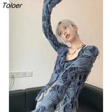 Irregular Crop Tops Women T-Shirts Summer Harajuku Distressed T-shirts Fashion Designer Clothes Gothic Hole Y2k