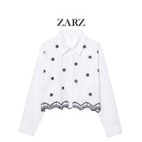 Homemade New Women's Embroidered Prefectural Cotton Clip Long Sleeve Shirt