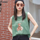 Women Vest Summer Sleeveless Loose Cute Cartoon Bear Print Chic Casual Fashion