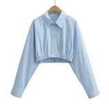 Autumn 2 pieces 1 set Knitted Rib Pullovers Sweater Vest + Lapel Full Sleeve Shirt Elastic Hem Crop Top Suits Knitwear-Outfit
