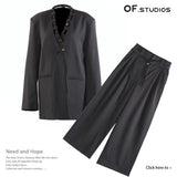 Autumn New Personalized Loose Version Of Real Wood Buckle Combination Top Suit + Pants Two-Piece Set Female