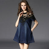 Cotton Short Sleeved Summer Spring Slim Pure Color Navy Blue Women Dress 2021 New Female Fashion Europe Denim Dress
