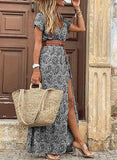 Boho Long Dress Women Beach Floral Print Belted Maxi Dress Casual V-Neck Party Holiday Sundress Ladies Dress Plus Size