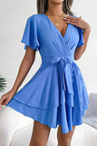 Waist Flutter Sleeve Ruffled