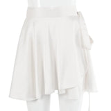 Graduation party gift New Summer White Dress Casual Satin Two-piece Set Ladies O-neck Button Top Bandage Pencil Skirt Costume Fashion Party