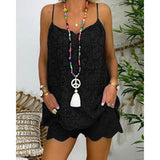 Toloer Sleeveless Drawstring Flounce Cut Out Vest Embroidered Shorts With Cotton