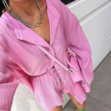 Loose Women Trouser Suits Long Sleeve Shirt With High Wasit Pants 2 Piece Sets Spring Pleated Elegant Office Lady