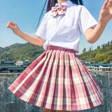 Women Jk Skirts High Waist Students School Uniform Pleated A-Line Mini Plaid Harajuku Preppy