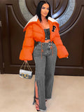 Winter Jacket For Women 2022 Long Sleeve Turn-down collar Top Zipper Puffer Jackets Puffer Bubble Print Coats And