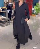 Autumn And Winter New Leisure Loose Solid Color V Collar Long-Sleeved Dress