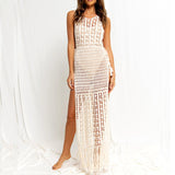 Vacation Hollow Sexy Loose Hooded Escuse Pure Color Bikini Sun Knitted Beach Hooded