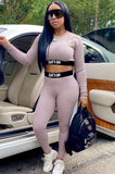 Letter Print Tight Cropped Top and Pants 2pc