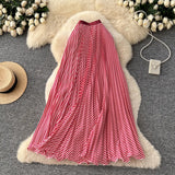Fashion Folding Wave Half-Dress French Sweet High-Waisted A-Shaped Skirt Mid-Long Folds