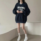 Letter Print Oversized Round Neck Sweatshirt-Outfit