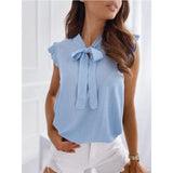 Blouses Short Sleeves Shirt Summer Bow Lace Up Polka Dot Female Tops Ruffle Pullover Vintage