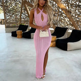 Summer New Sexy Fashion Tight Solid Color Knitting Pit Side Open Dress Women's