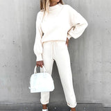 Tracksuit 2 Piece Sets Autumn Solid Fashion Casual Outfits Long Sleeve Tops High Waist Bandage Pants Oversized