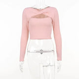 Spring Women Solid Short T-Shirts Sexy Crop Top Long Sleeve Bandage Tee Tops Female Backless Fake Two Tshirt Korean Clothes-Outfit