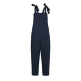 Solid Pockets Overalls Cotton Soft Sleeveless Casual Jumpsuits ZANZEA Women Bib Cargo Pants Lace Up