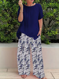 Summer New Large-Size Women's Two-Set Printed Short-Sleeved