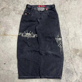 Baggy Jeans For Men Retro Embroidery Hip-Hop Goth Street Clothing-Outfit
