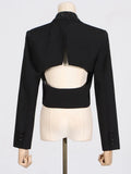 Toloer Advanced Sense Small Suit Spring 2024 New Hot Diamond Bare Back Short Long Sleeve Women's Coat-Outfit