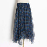 Hit Color Casual Patchwork Mesh Women's Skirts High Waist Plus Size Loose Plaid Skirt Female 2023 Autumn Clothing