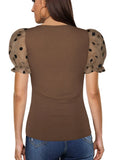 Sweet U-Neck Puff Sleeve Dot Print Regular