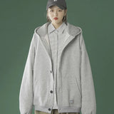 Deeptown Solid Sweatshirt Women Autumn Winter Clothes Women Streetwear Loose Casual Zip Up Hoodie Fashion White Hoodies