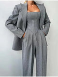 Fashion Casual Women's Commuting Fish Bone Sling Suit Jacket Trousers Three-Piece Set Of