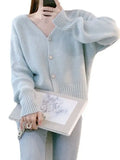 New Soft Breeze Loose Simple College Sweater Short Style Solid Color Soft Waxy V-Neck Knitted Cardigan Girl-Outfit