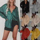 2025 New Pearl Blouse Collared Long-Sleeved Sleeve-Jersey Basic Women's Shirt