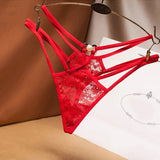 cut-out perspective women's underwear lace fashion cross belt bundled thong pearl decoration t pants embroidered