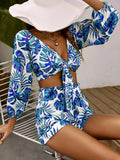 Print Tied Crop Top and Paperbag Shorts
