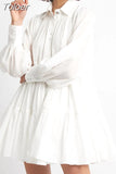 Casual Solid Shirt Dress Female Lapel Collar Long Sleeve Patchwork Folds High Waist Loose Dresses Female 2023 Clothing