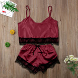2020 New Simulation Lace Trim Split Pajamas Set Sex Lace