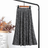Summer Chiffon Beach Boho Maxi Women Skirt High Waist Floral Print Vintage Holiday Ruched Long Fashion Skirts