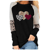 Women's Valentine's Day New Long-Sleeved Splicing Hot Casual T-Shirt Round-Neck Loose