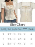 2022 Y2K Clothes Knitted Lace T Shirts Kawaii Square Neck Crop Top Bow Cute Retro Pullovers Harajuku Korean Tee