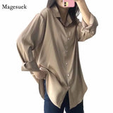 Button Up Fashion Loose Women Long Sleeves White Shirts Lady Female Street Tops Satin Silk Shirt Vintage Blouse